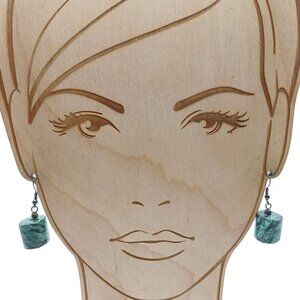 Green Jasper Stone Vintage Cylinder Earrings for Dramatic Dangle Drop